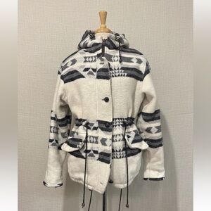 Vintage 1980 Aztec/ Tribal/Wool Fall/Winter Lined Coat w/ Hood/Boho/Cottagecore